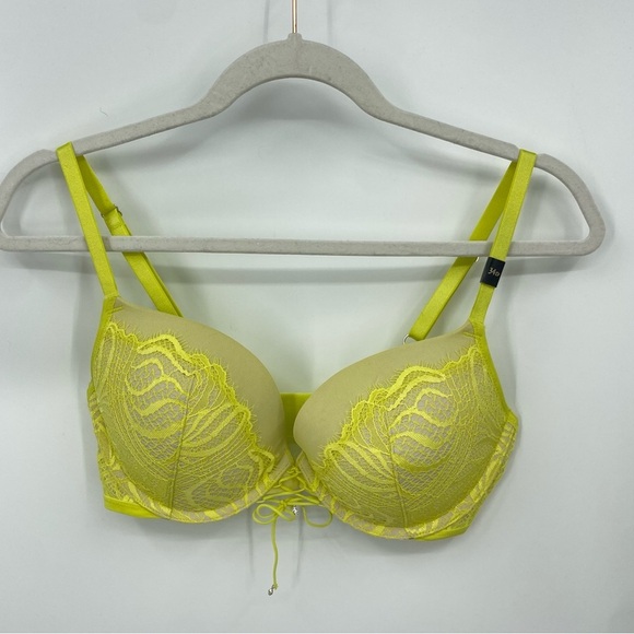 NWT Victoria's Secret Womens Bra Push Up Padded Very Sexy Floral Lace 34D yellow - Picture 1 of 6